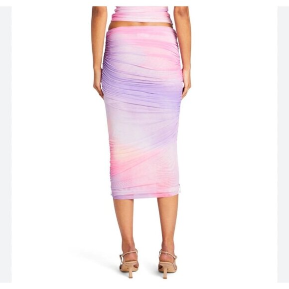 Ser.O.Ya XS Ruched Mesh Midi Skirt Pink & Purple Gradient Stretchy Fabric - Picture 10 of 10